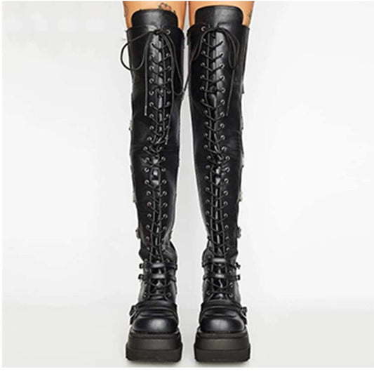 Lucasta Bloodmoon - The Nevermore Long Platform Gothic Boots for Women