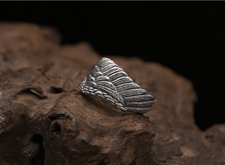 Lucian Starfall - The Nevermore Gothic S925 Sterling Silver Men Ring Adjustable Eagle Wing Feather Retro