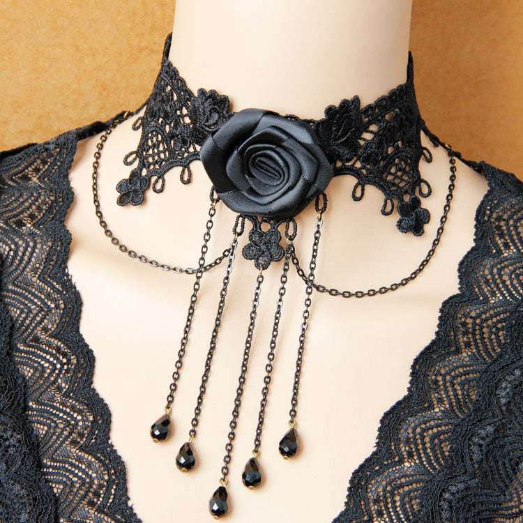 Lucinda Lindley - The Nevermore Gothic Choker Necklace Retro Black Lace