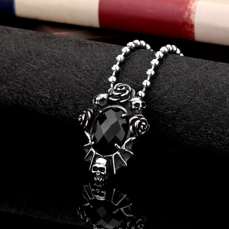 Macabre Bloom - The Nevermore Gothic Pendant Necklace Rose Gemstone Titanium Steel