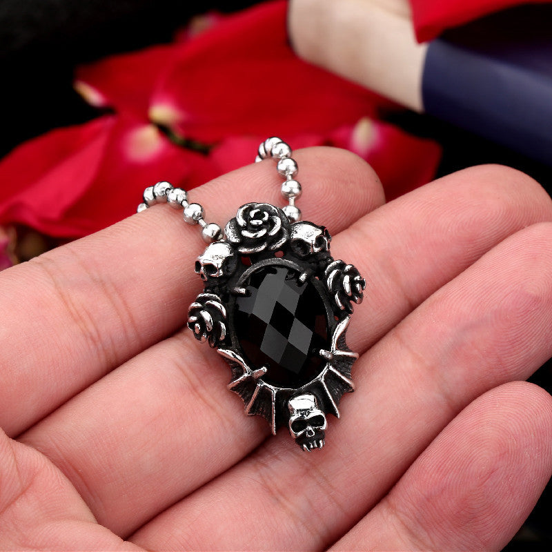 Macabre Bloom - The Nevermore Gothic Pendant Necklace Rose Gemstone Titanium Steel