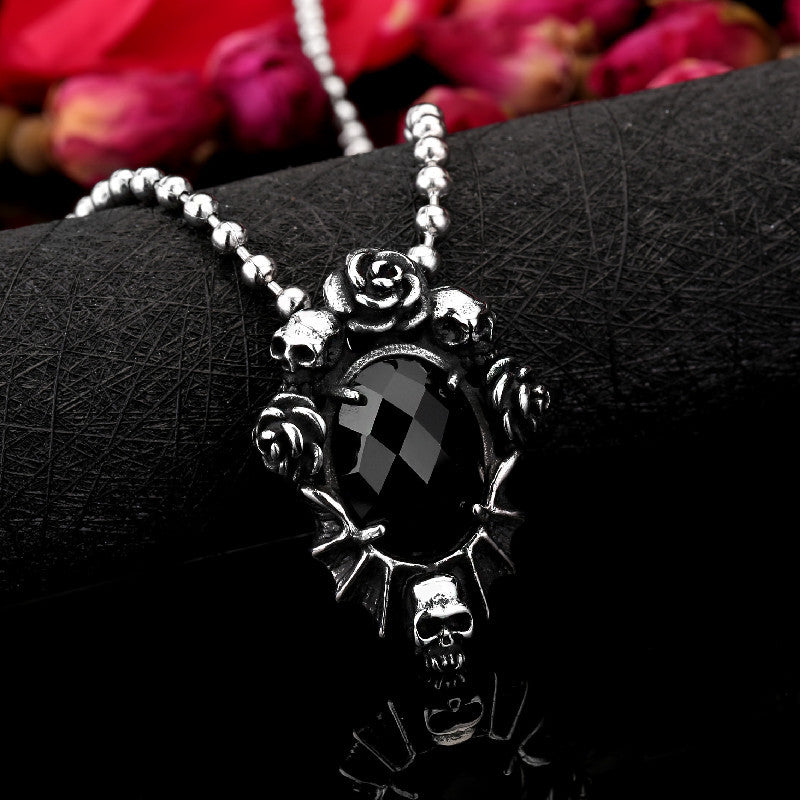 Macabre Bloom - The Nevermore Gothic Pendant Necklace Rose Gemstone Titanium Steel