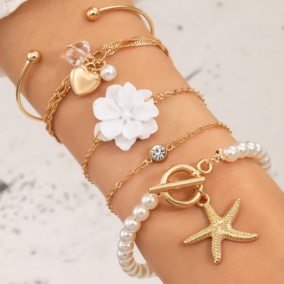 Margaret Bluefire Sets 13 Style - The Nevermore Boho Bracelets Flower Starfish Buckle Circle