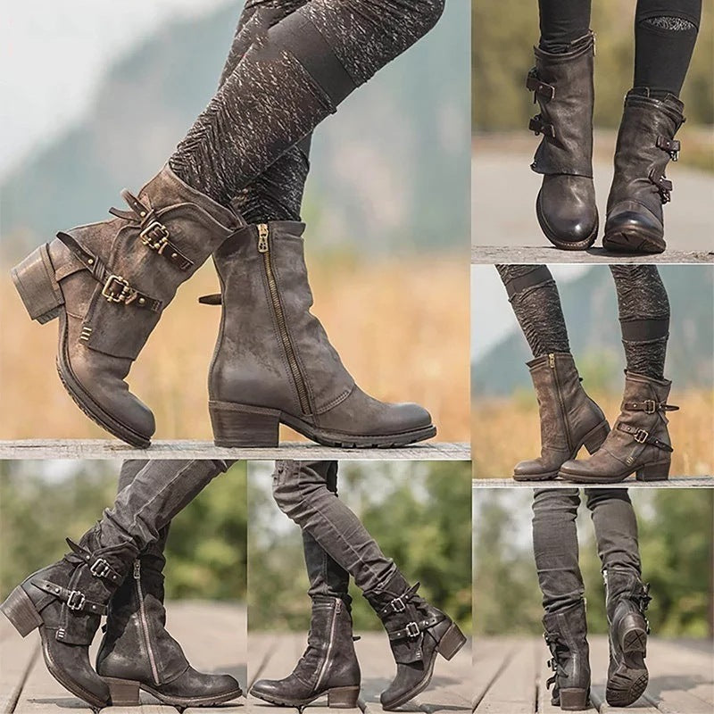 Metallic Chic Boots - The Nevermore Women`s Leather Booties