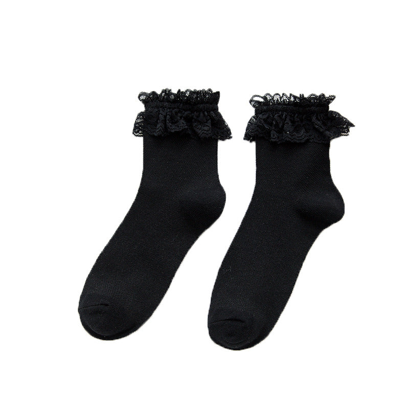 Midnight - The Nevermore Gothic Mid-tube Socks for Women Mesh Lace