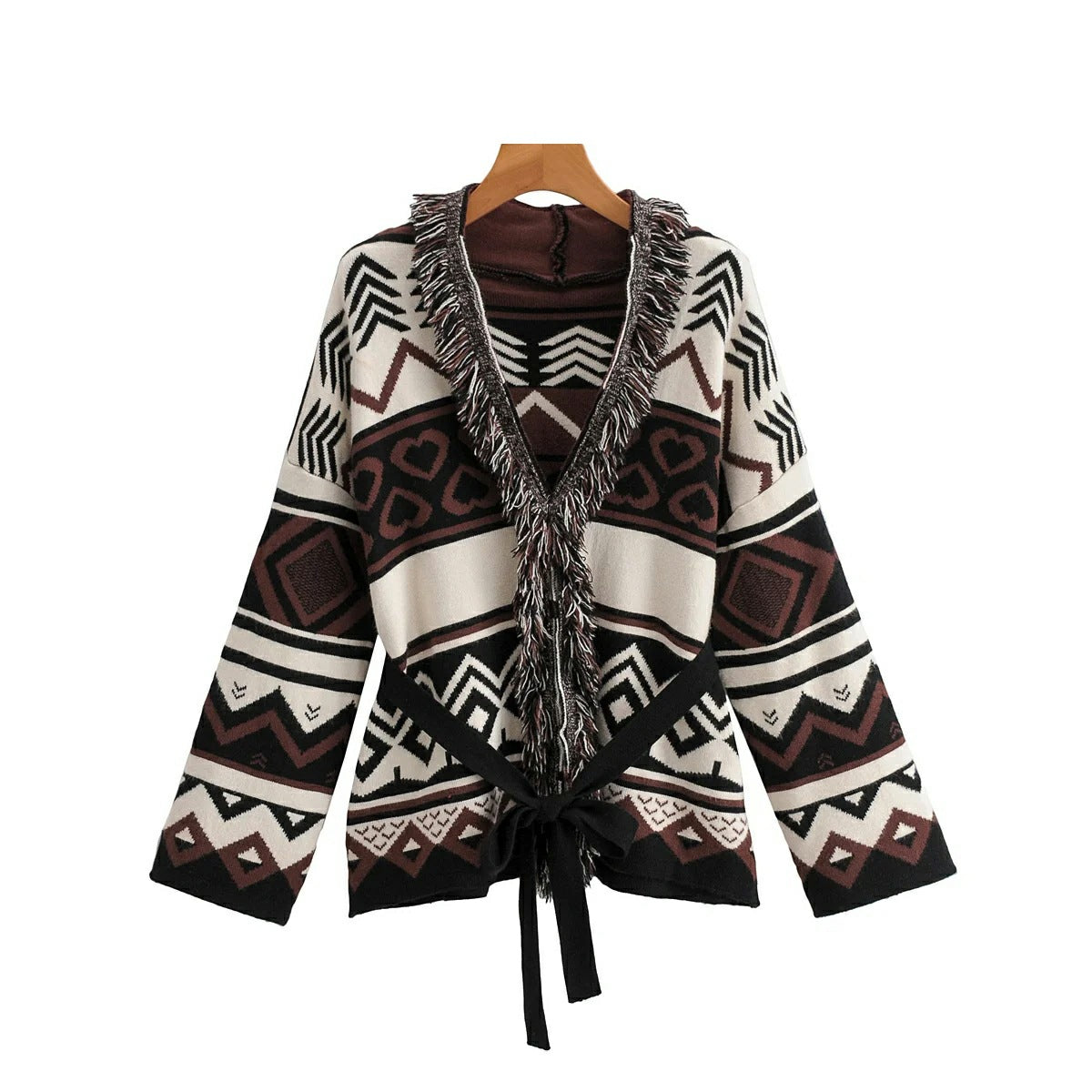 Millie Kelly - The Nevermore Boho Coat fringed cardigan top Lace-up sweater jacket