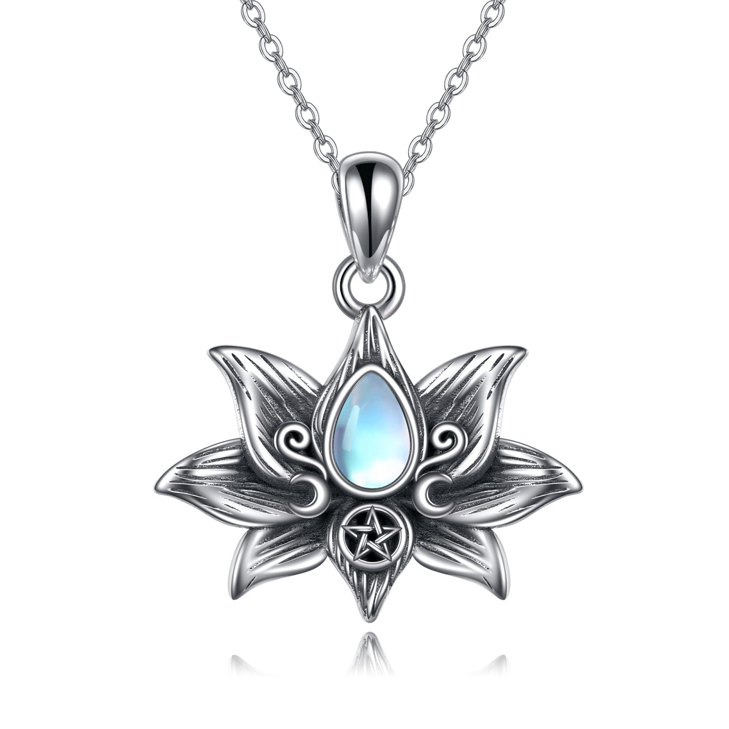 Moonstone Lotus Flower - The Nevermore Gothic Pendant Necklace 925 Sterling Silver