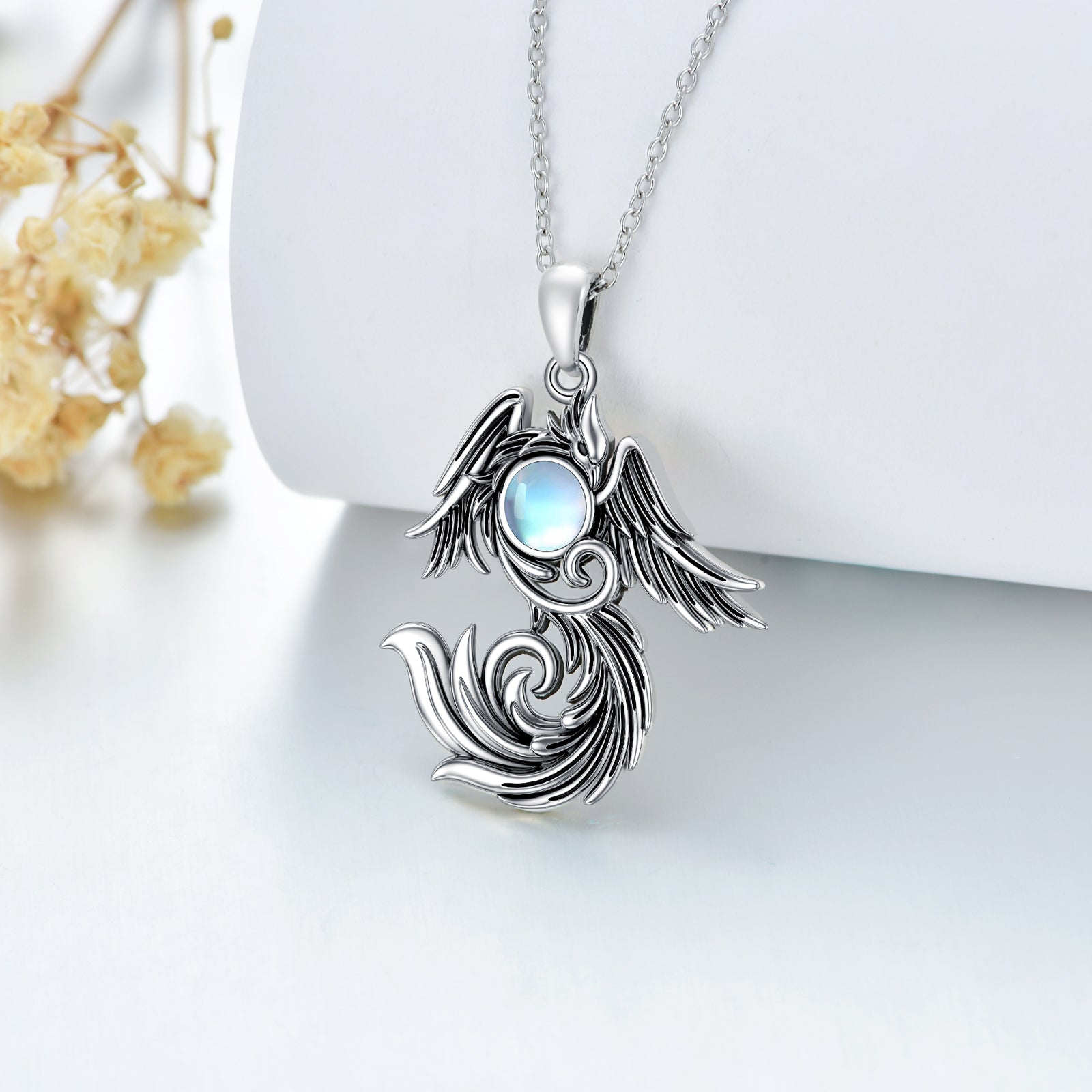 Moonstone Phoenix - The Nevermore 925 Sterling Silver Pendant Necklace