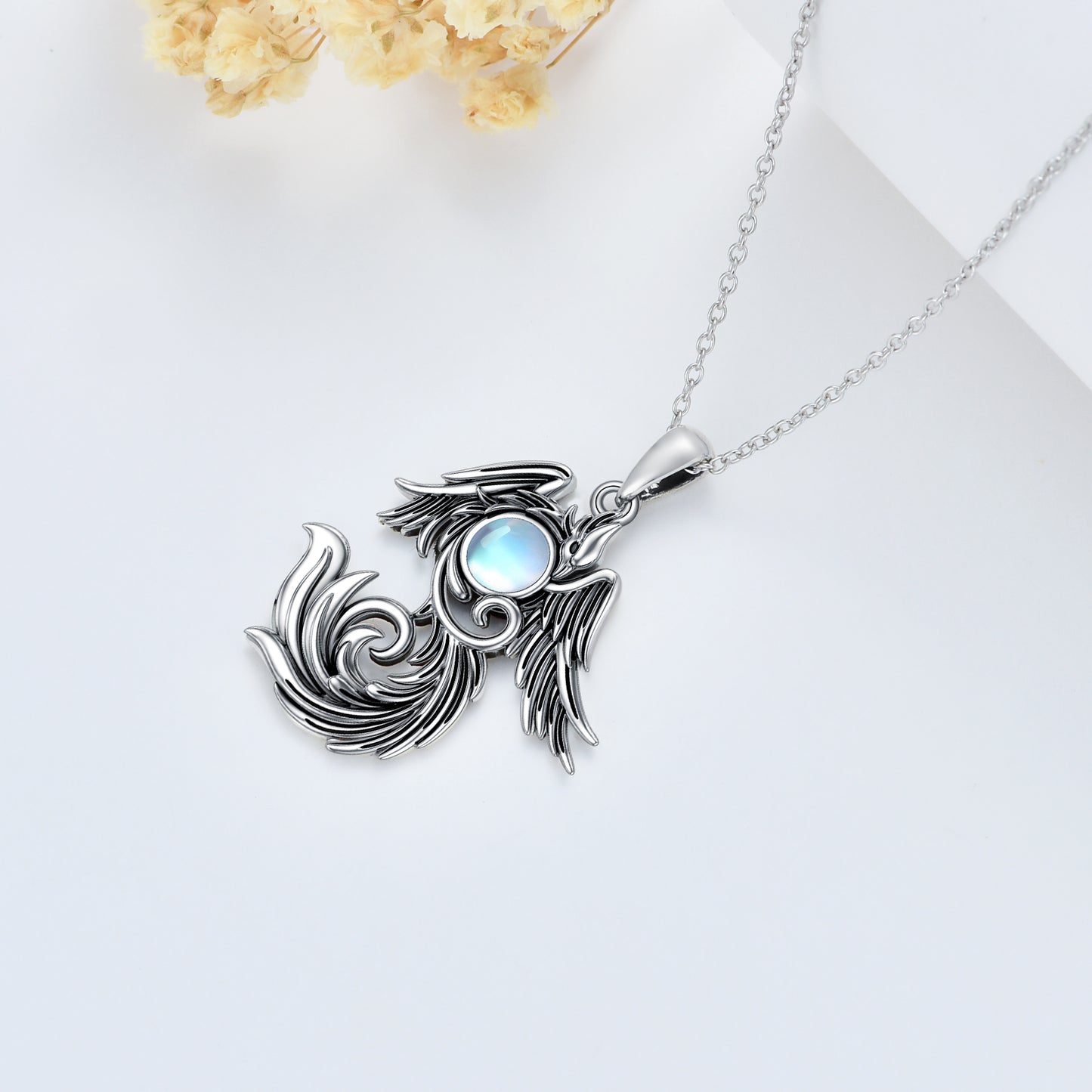 Moonstone Phoenix - The Nevermore 925 Sterling Silver Pendant Necklace