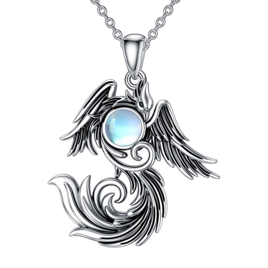 Moonstone Phoenix - The Nevermore 925 Sterling Silver Pendant Necklace