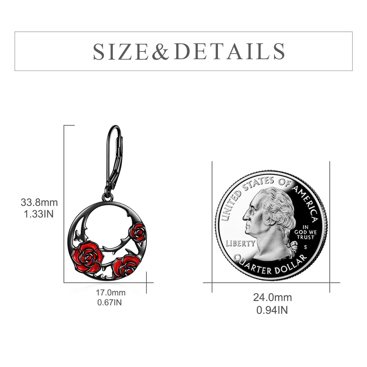 The earrings are made from high-quality sterling silver, which ensures that they will last for a long time and maintain their shine and beauty. The red rose design is intricately detailed and adds a touch of elegance to the overall gothic look of the earrings.