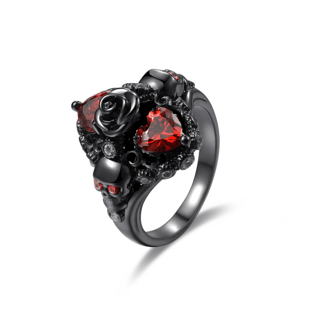 Nepharia's Rose - The Nevermore Gothic Ring Skulls Hearts