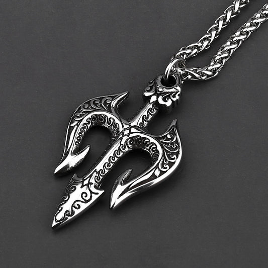 Neptune's Trident - The Nevermore Gothic Pendant Necklace Titanium Steel