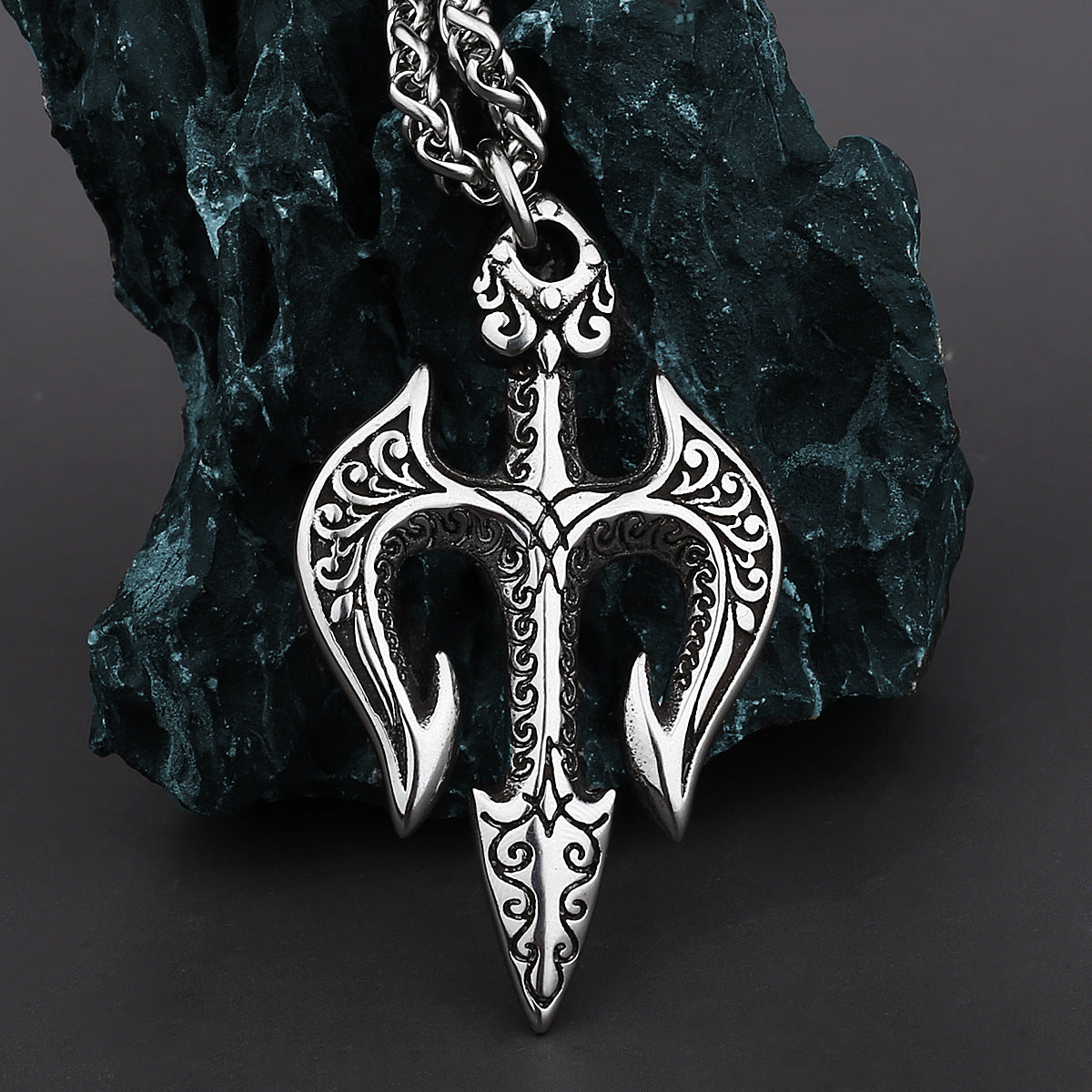 Neptune's Trident - The Nevermore Gothic Pendant Necklace Titanium Steel