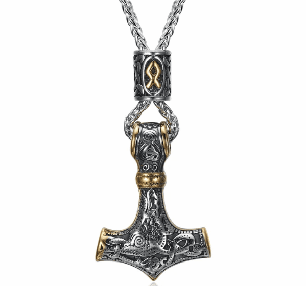 Njord - The Nevermore Gothic Pendant Necklace Nordic Vikings Hammer Rune Stainless Steel