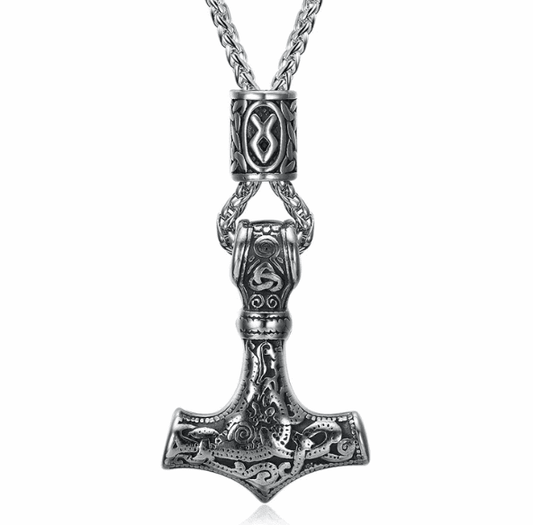 Njord - The Nevermore Gothic Pendant Necklace Nordic Vikings Hammer Rune Stainless Steel