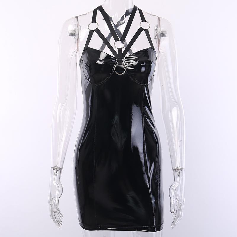 Nocturne Fathom - The Nevermore Gothic Tight Sling PU Dress