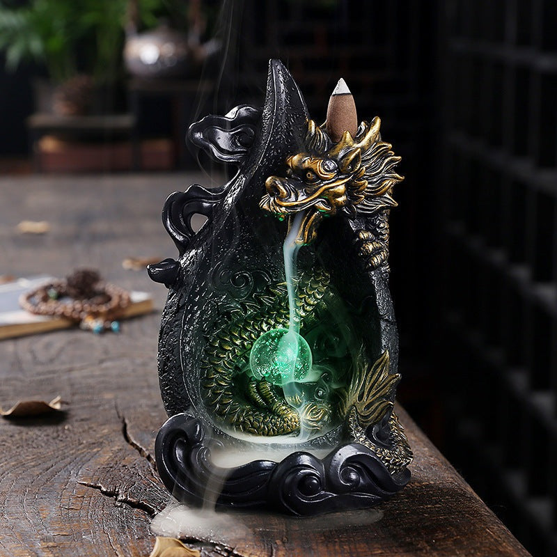 Noodlebreath Wilcox - The Nevermore Gothic Home Decor Dragon Gifts Resin Backflow Incense Burner Smoke Aromatherapy Stove LED Light