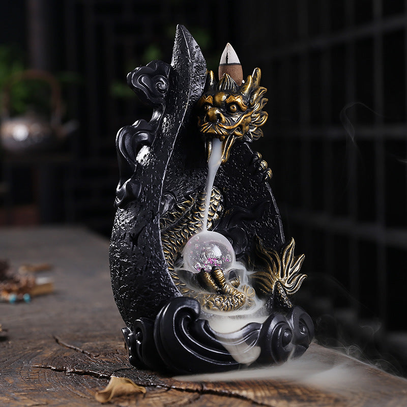 Noodlebreath Wilcox - The Nevermore Gothic Home Decor Dragon Gifts Resin Backflow Incense Burner Smoke Aromatherapy Stove LED Light