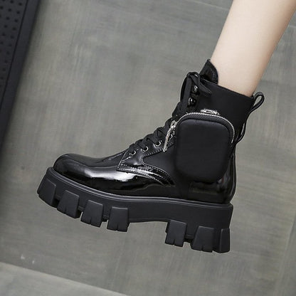 Patent Leather Pocket Boots Platform Platform Locomotive Martin Boots