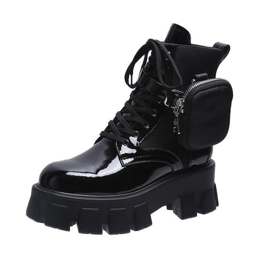 LuxeRider Patent Leather Martin Boots - Thick Heel by The Nevermore