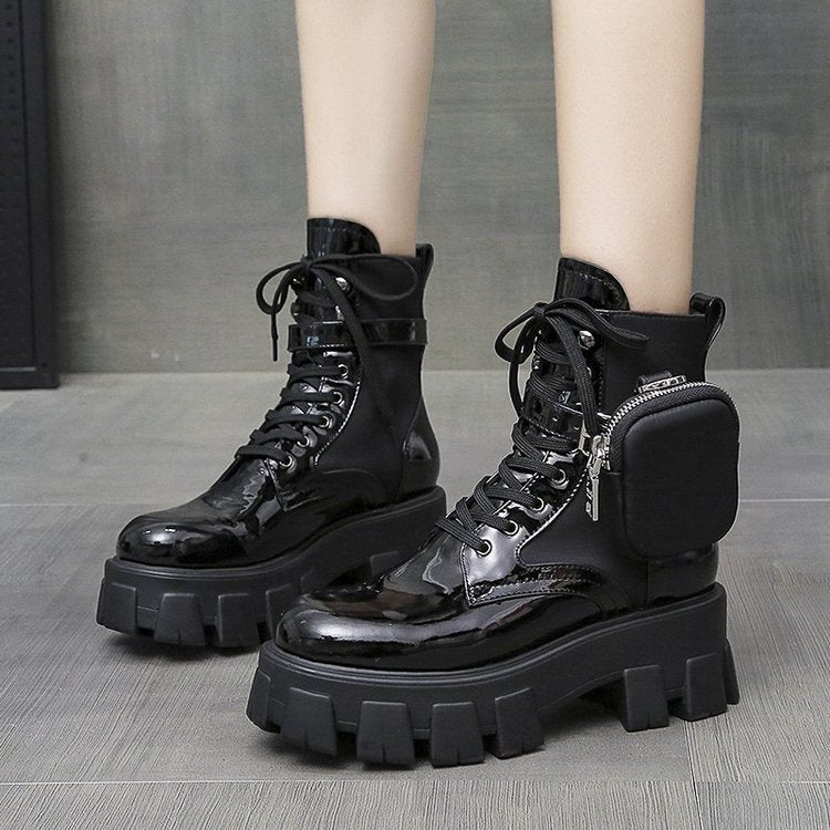 Patent Leather Pocket Boots Platform Platform Locomotive Martin Boots