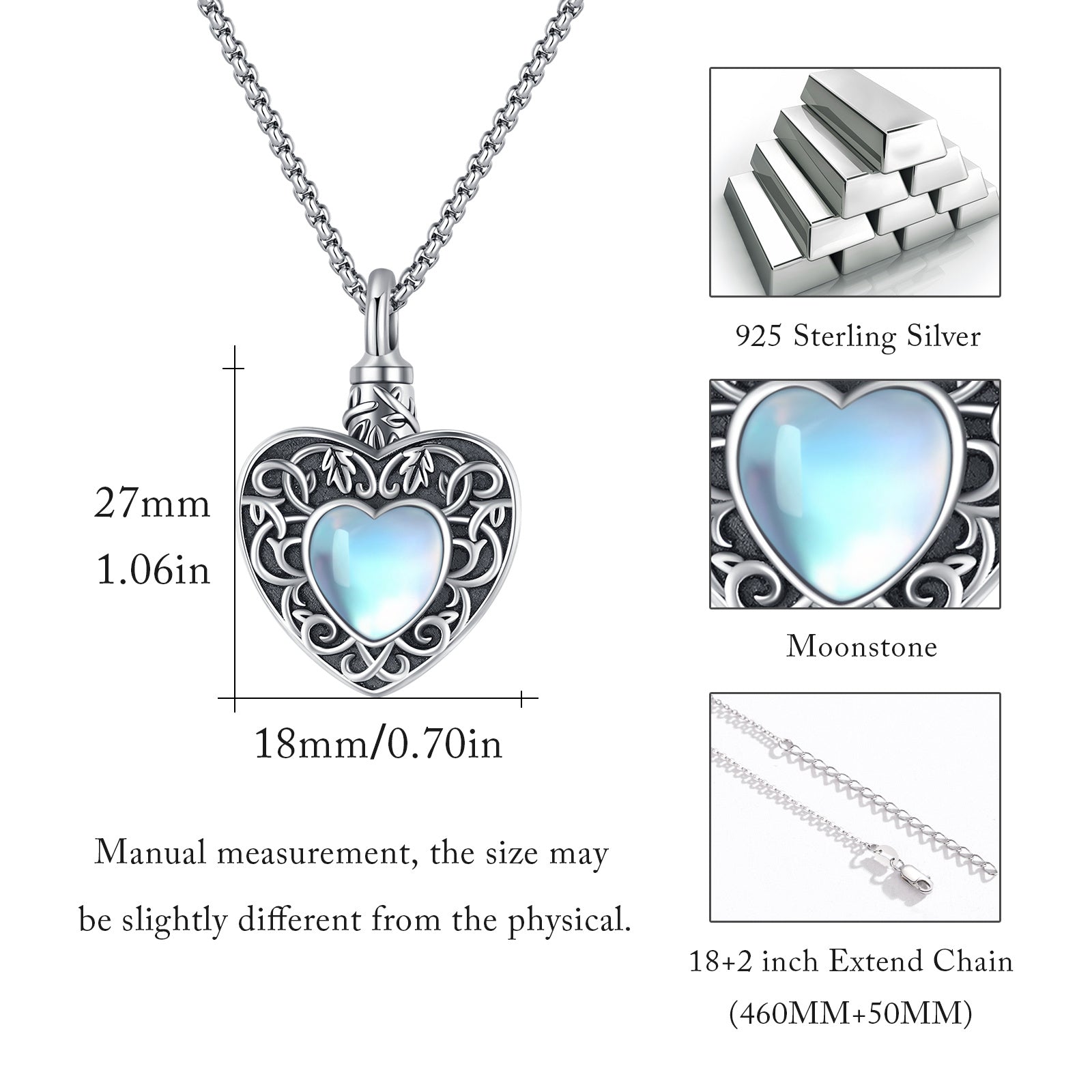 Peaceful Heart - The Nevermore 925 Silver Moonstone Necklace