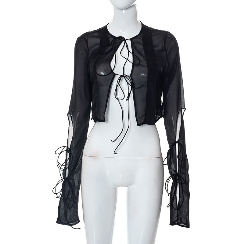 Philippa Steamford - The Nevermore Gothic Tank See-through Long-sleeved Top Lace Up Cardigan