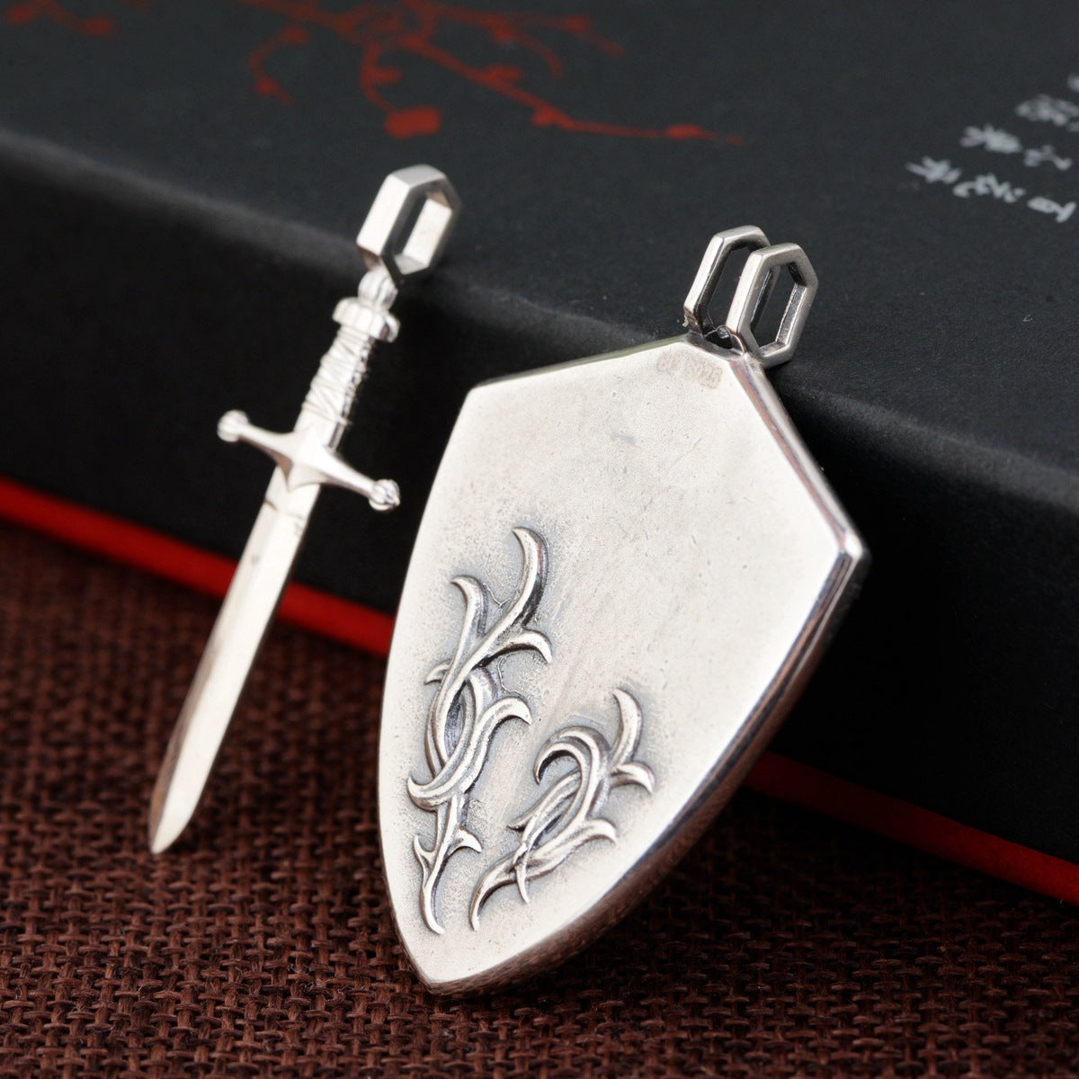 Power In Safety - The Nevermore Gothic Sword And Shield Pendant Silver for Men