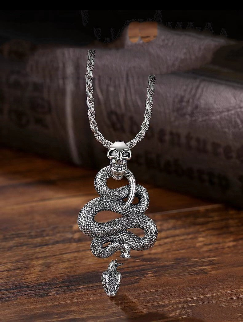 Python & Skull The Nevermore Gothic Pendant Necklace S925 Silver