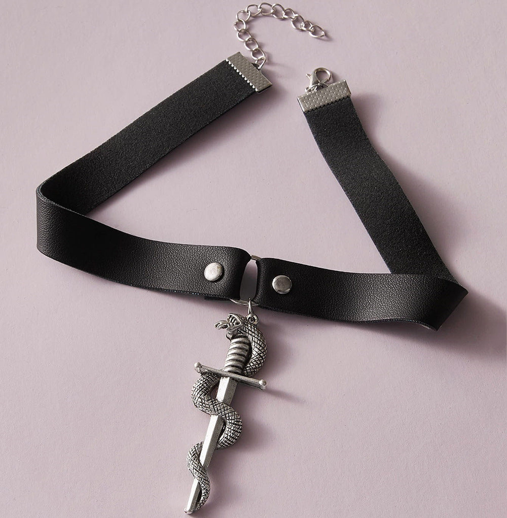 Python's Sword - The Nevermore Gothic Leather Choker necklace