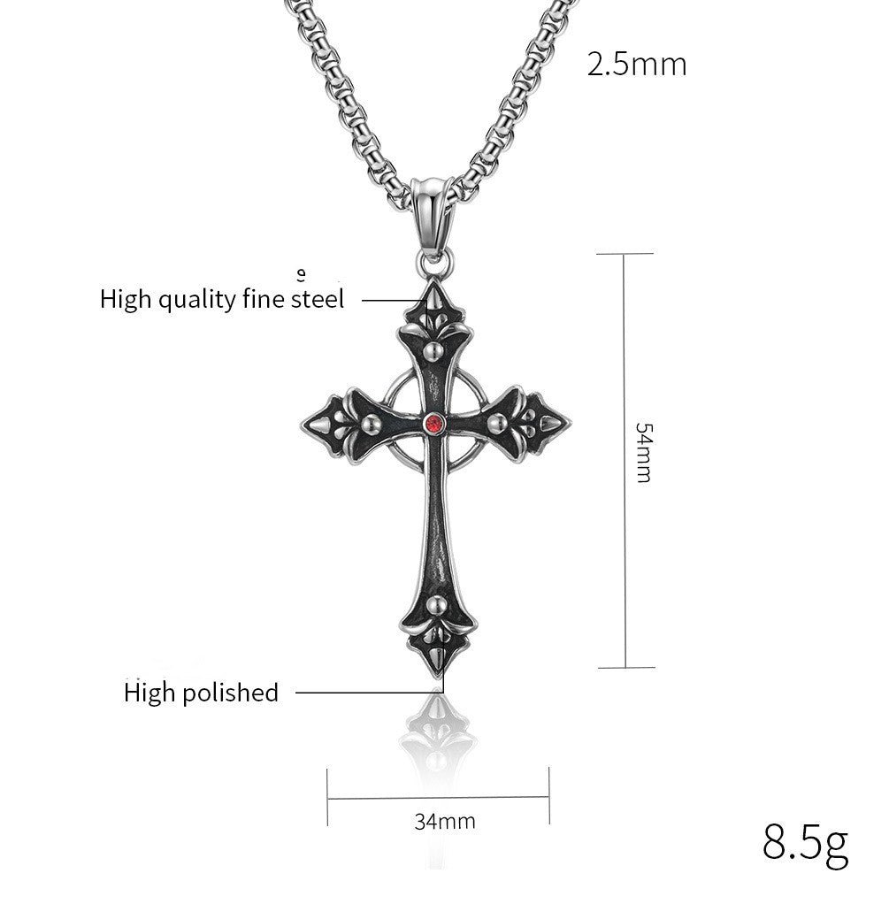 Red Crystal Cross The Nevermore Gothic Titanium Steel Pendant Necklace