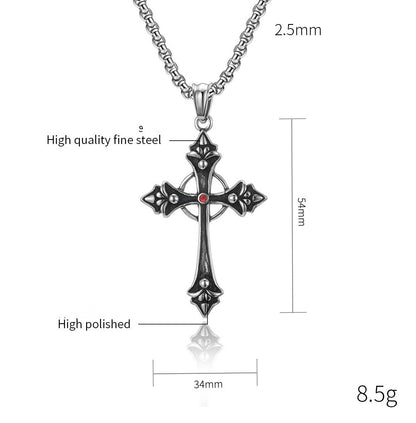 Red Crystal Cross The Nevermore Gothic Titanium Steel Pendant Necklace