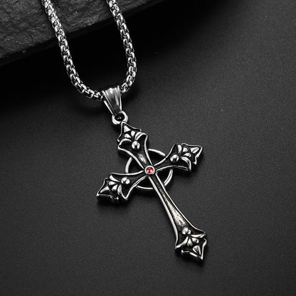 Red Crystal Cross The Nevermore Gothic Titanium Steel Pendant Necklace