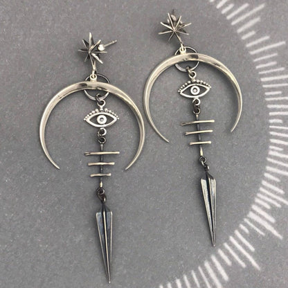 Remus Eclipse - The Nevermore Gothic Earrings Devil's Eye Ancient Silver Moon