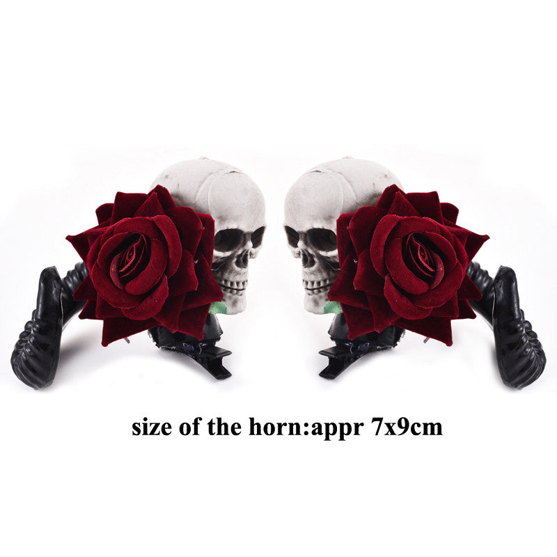 Rose skull horn pins - The Nevermore Gothic Hairpins