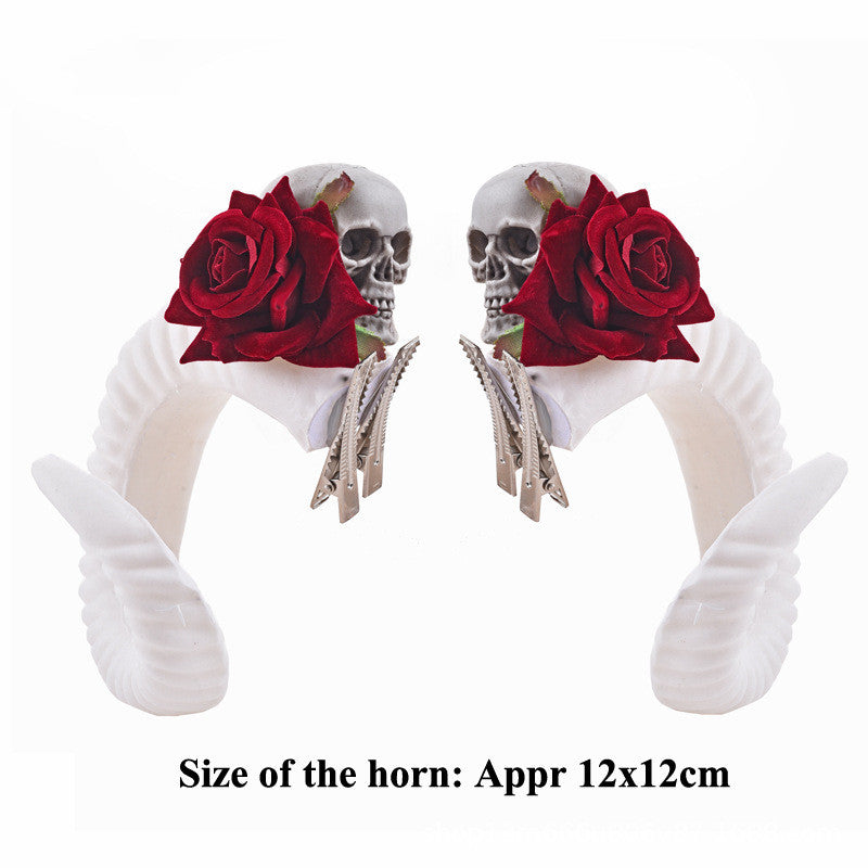 Rose skull horn pins - The Nevermore Gothic Hairpins