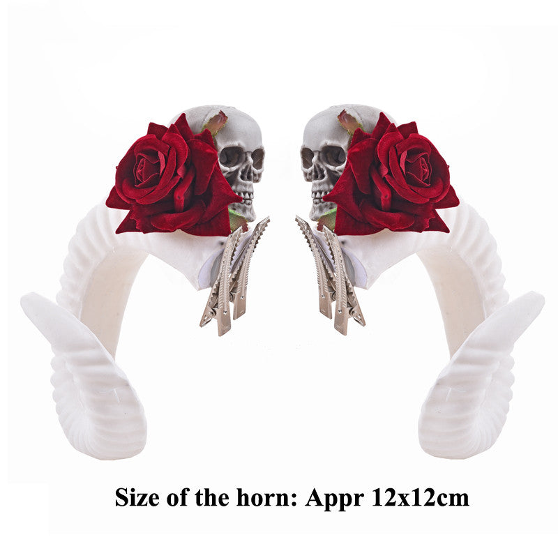 Rose skull horn pins - The Nevermore Gothic Hairpins