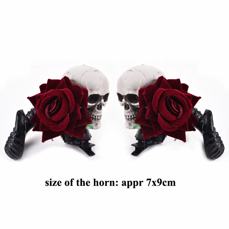 Rose skull horn pins - The Nevermore Gothic Hairpins