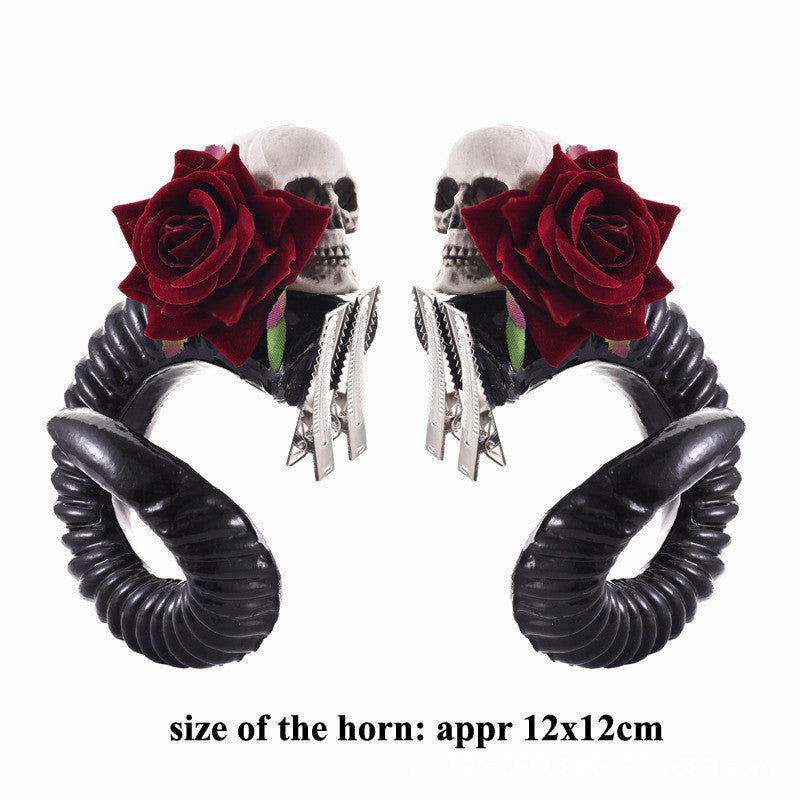 Rose skull horn pins - The Nevermore Gothic Hairpins