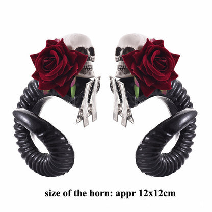 Rose skull horn pins - The Nevermore Gothic Hairpins