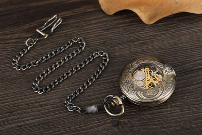 Round Carved Digital Lace Mechanical Pocket Watch