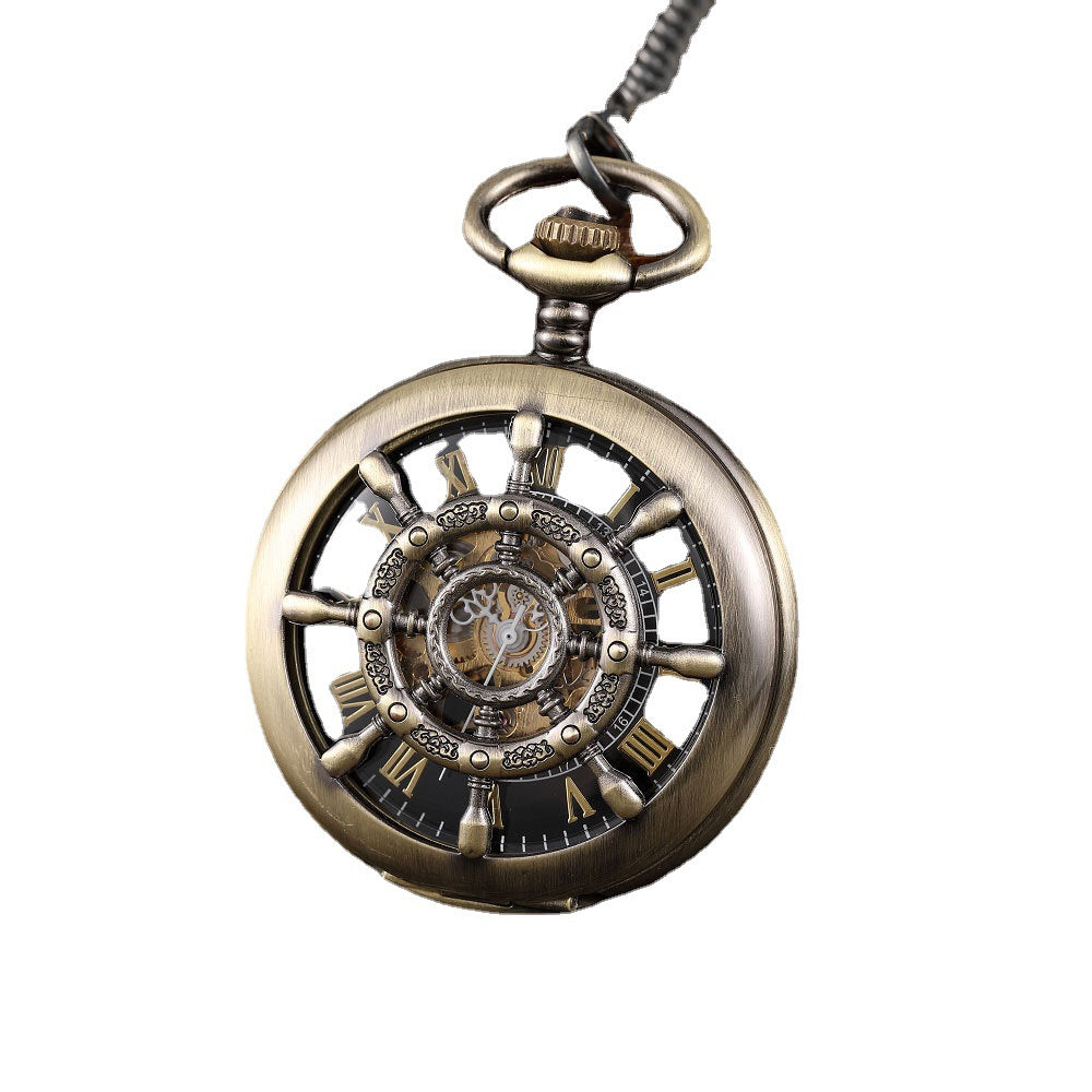 Round Carved Digital Lace Mechanical Pocket Watch