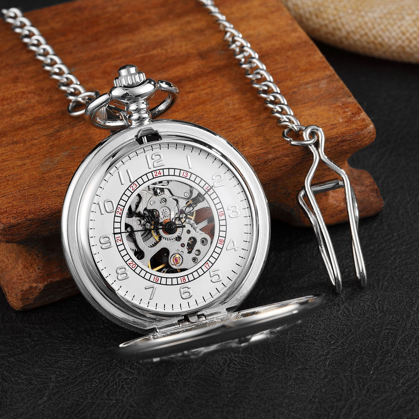 Round Carved Digital Lace Mechanical Pocket Watch