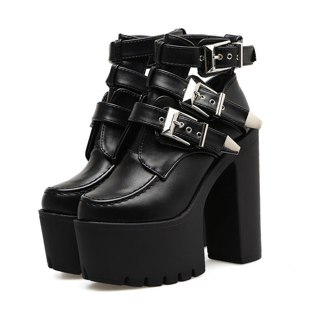 Scary Black - The Nevermore Gothic Boots for Women waterproof platform round head