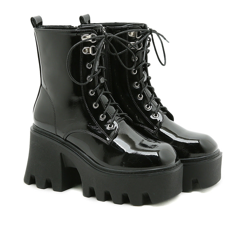 Seraphina Vilestorm - The Nevermore Gothic Leather Thick High-heeled Short Boots With Platform