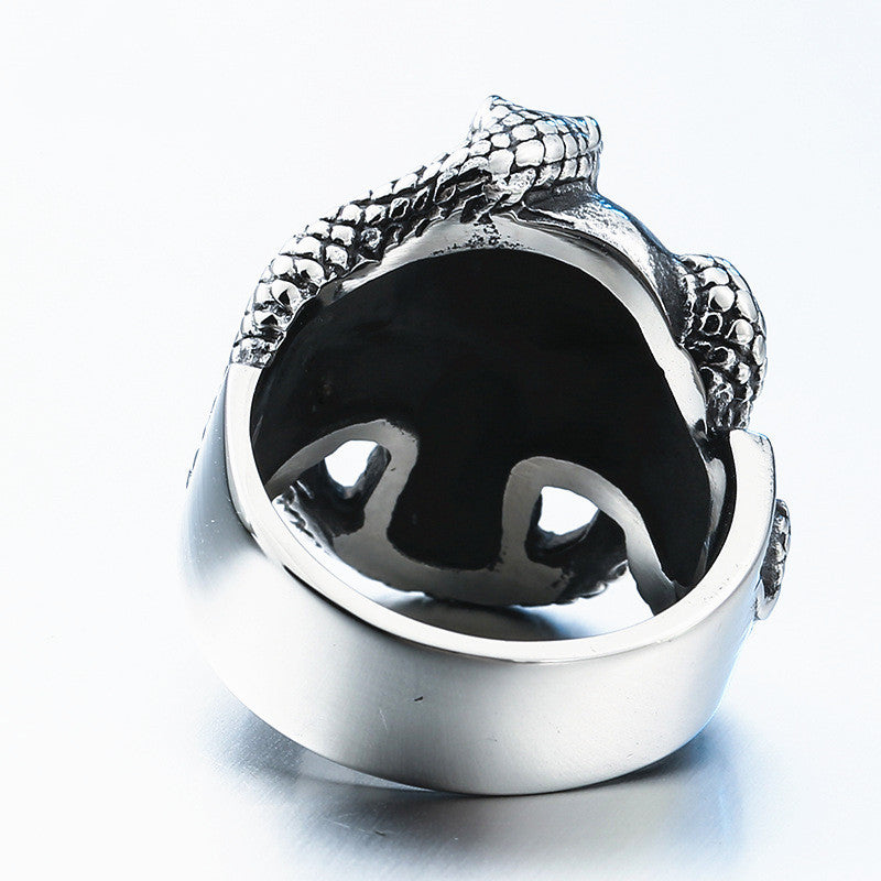 Serpent Sovereign Gaze on Skull - The Nevermore Gothic Ring Stainless steel