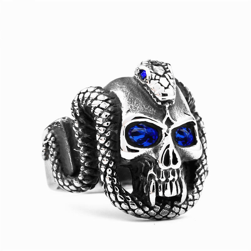 Serpent Sovereign Gaze on Skull - The Nevermore Gothic Ring Stainless steel