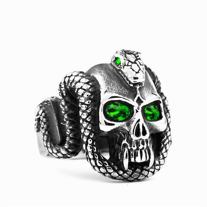 Serpent Sovereign Gaze on Skull - The Nevermore Gothic Ring Stainless steel