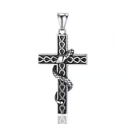 Serpentine Cross - Gothic Pendant Necklace Stainless Steel